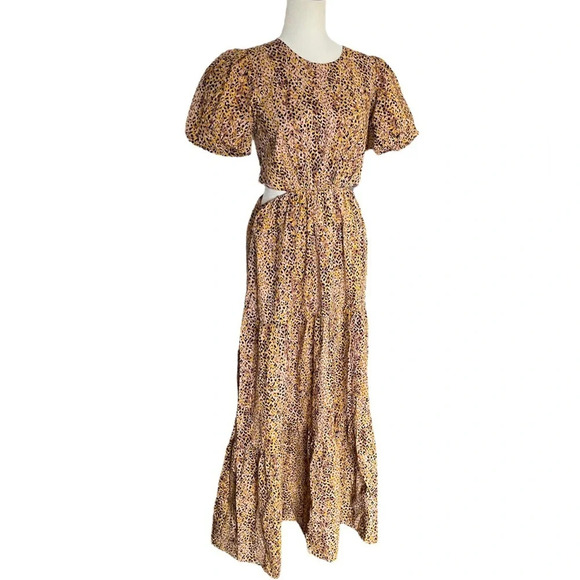 WAYF Plaza Cutout Puff Sleeve Tiered Maxi Dress Animal Print - Picture 10 of 10